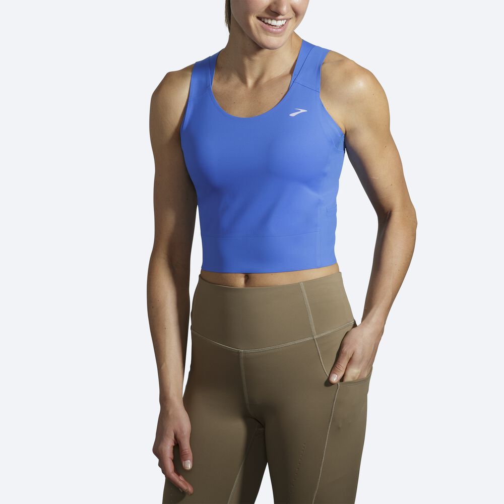 Women's Brooks Run Within Crop Tanks Blue/Gold | USA64217