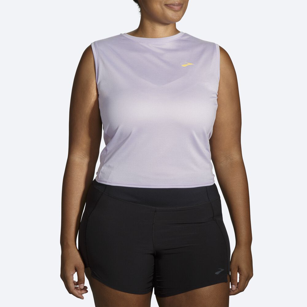 Women's Brooks Run Within Sleeveless T-Shirts Purple Grey Stripes | USA24987