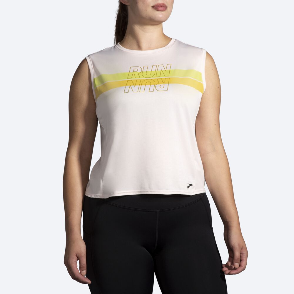 Women's Brooks Run Within Sleeveless T-Shirts Rose Stripes | USA43952