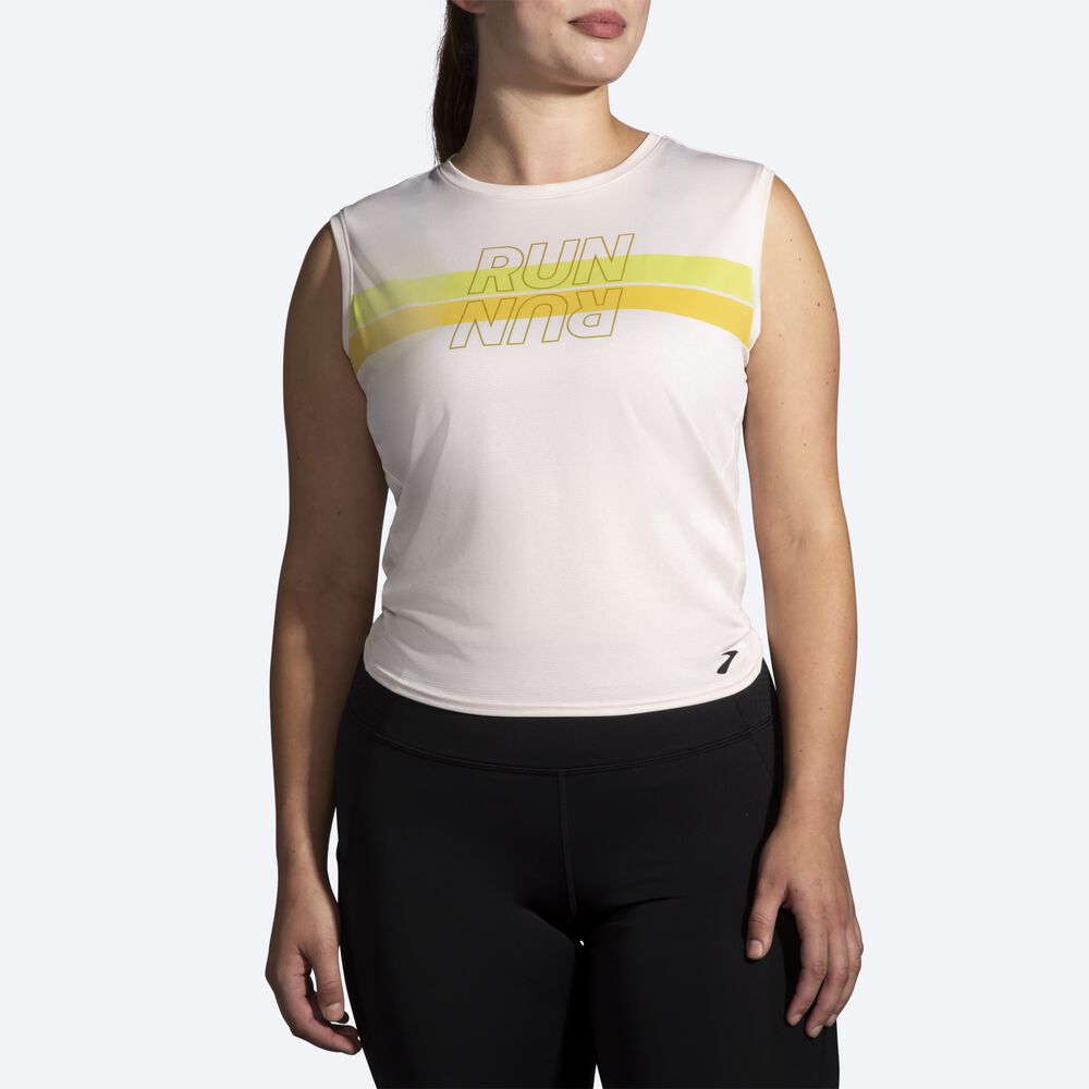 Women's Brooks Run Within Sleeveless T-Shirts Rose Stripes | USA43952