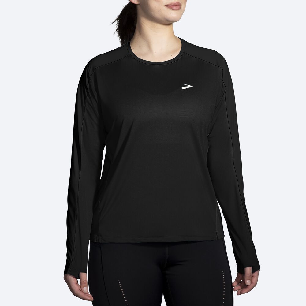 Women's Brooks Sprint Free Long Sleeve 2.0 T-Shirts Black | USA46278