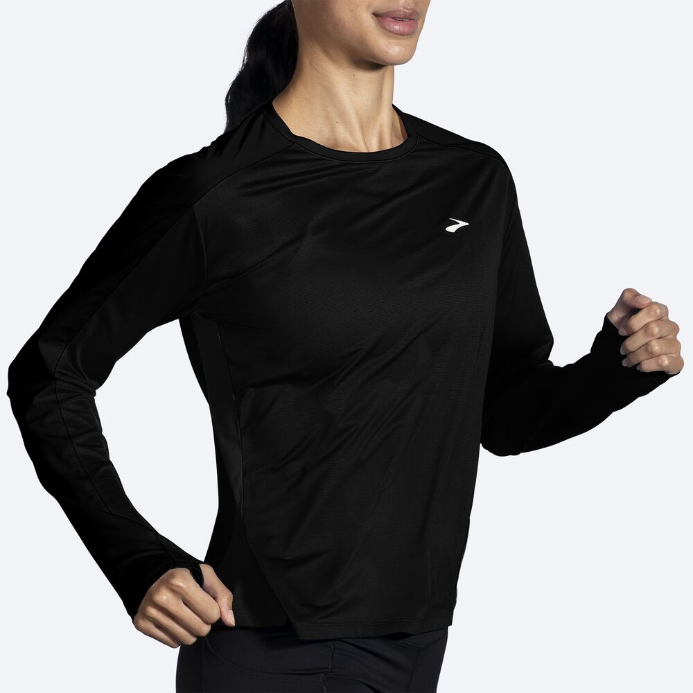 Women's Brooks Sprint Free Long Sleeve 2.0 T-Shirts Black | USA46278