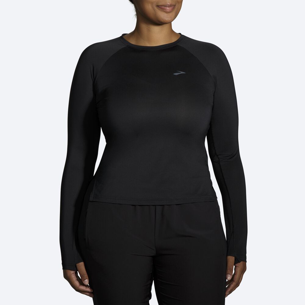 Women's Brooks Sprint Free Long Sleeve T-Shirts Black | USA15396