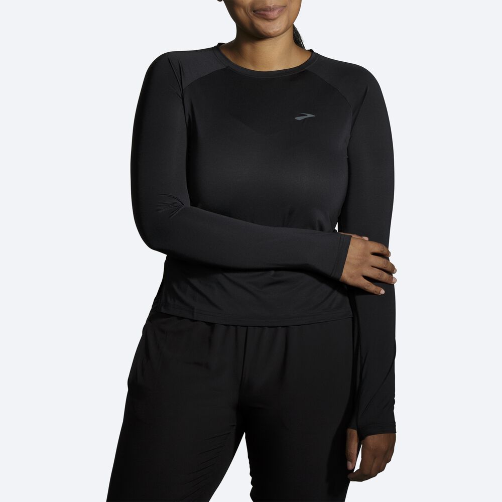 Women's Brooks Sprint Free Long Sleeve T-Shirts Black | USA15396