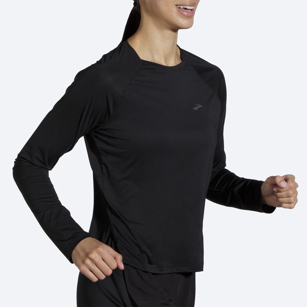 Women's Brooks Sprint Free Long Sleeve T-Shirts Black | USA15396