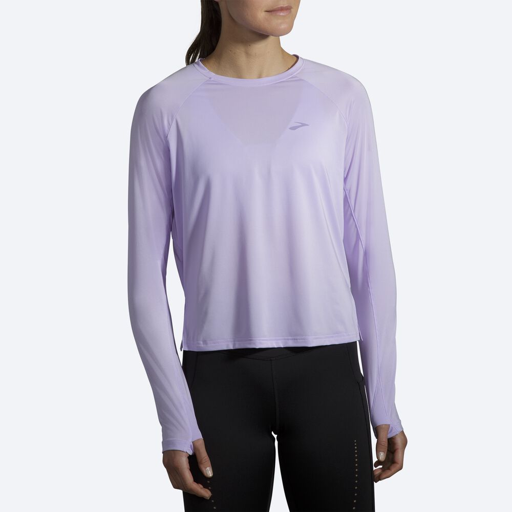 Women's Brooks Sprint Free Long Sleeve T-Shirts Purple Grey | USA93165