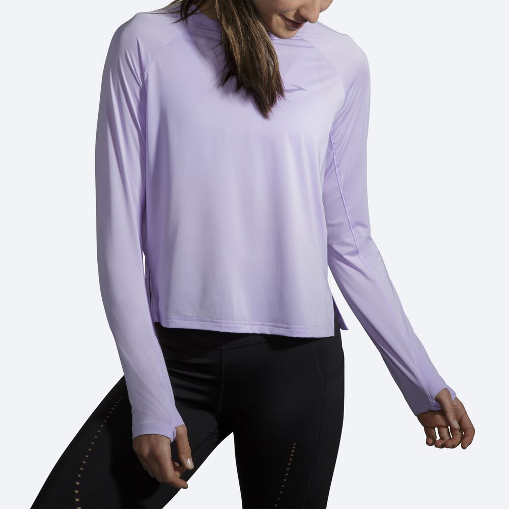 Women's Brooks Sprint Free Long Sleeve T-Shirts Purple Grey | USA93165