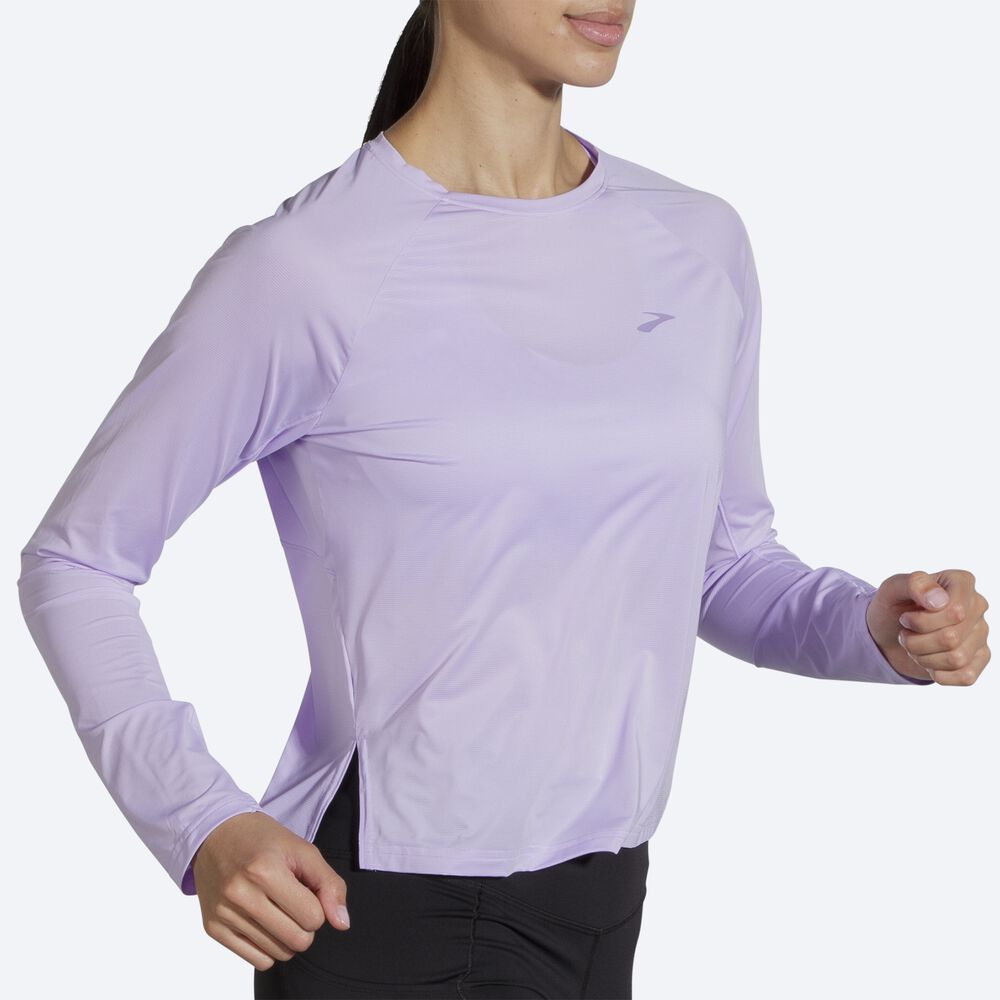 Women's Brooks Sprint Free Long Sleeve T-Shirts Purple Grey | USA93165